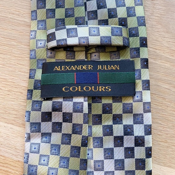 ALEXANDER JULIAN COLOURS Men's Silver/Green/Black Check Handmade Necktie sz OS - Picture 10 of 10